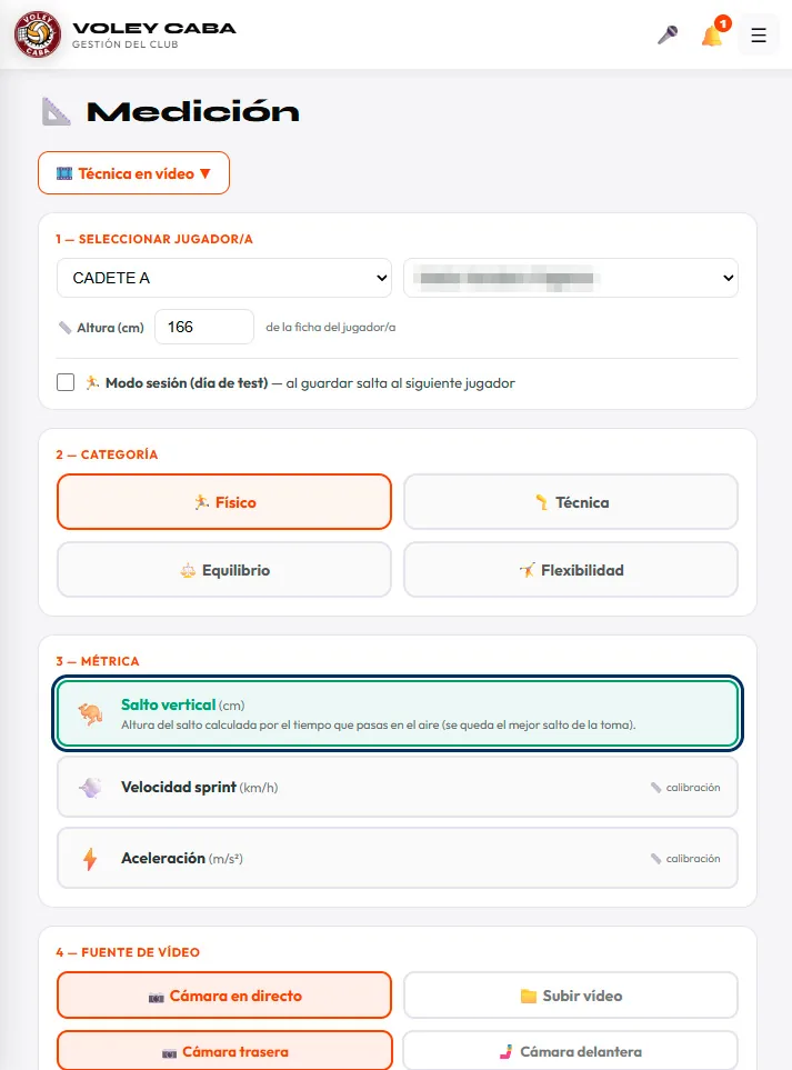 Medición con IA y entrenador con cámara