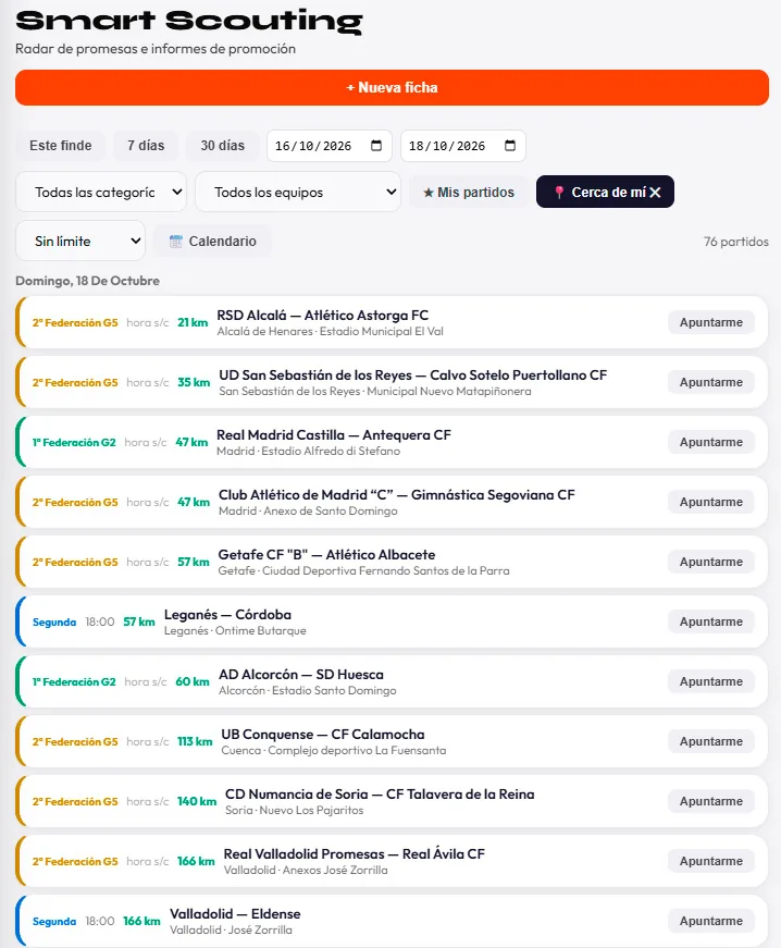 Smart Scouting con la base de datos ya cargada