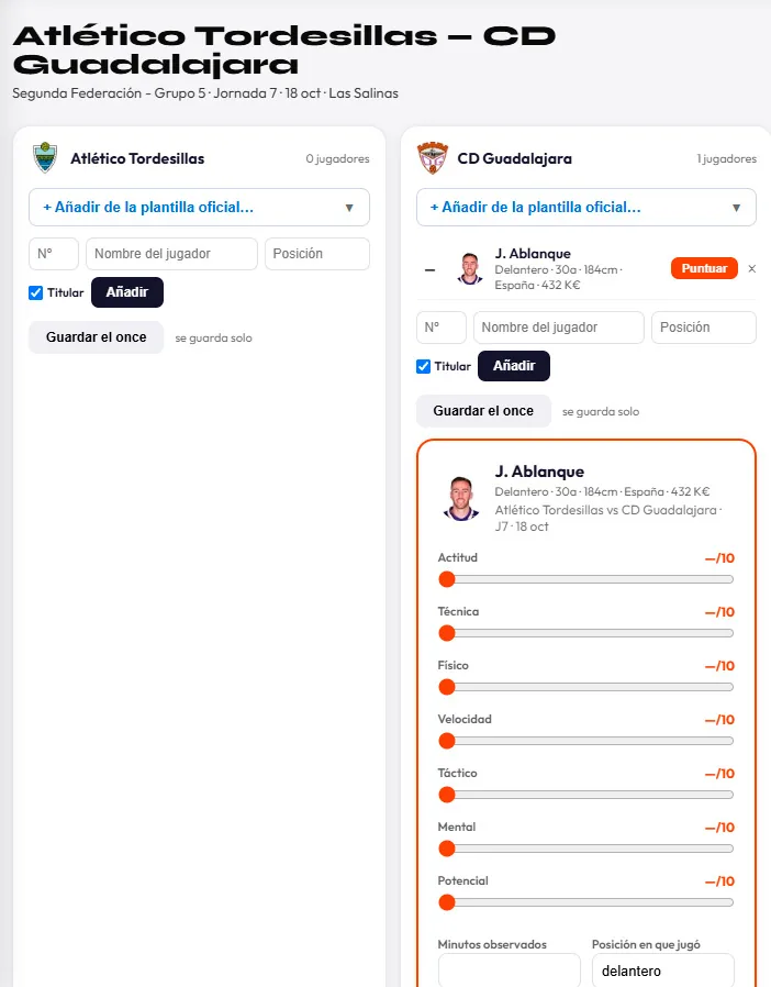 Smart Scouting con la base de datos ya cargada